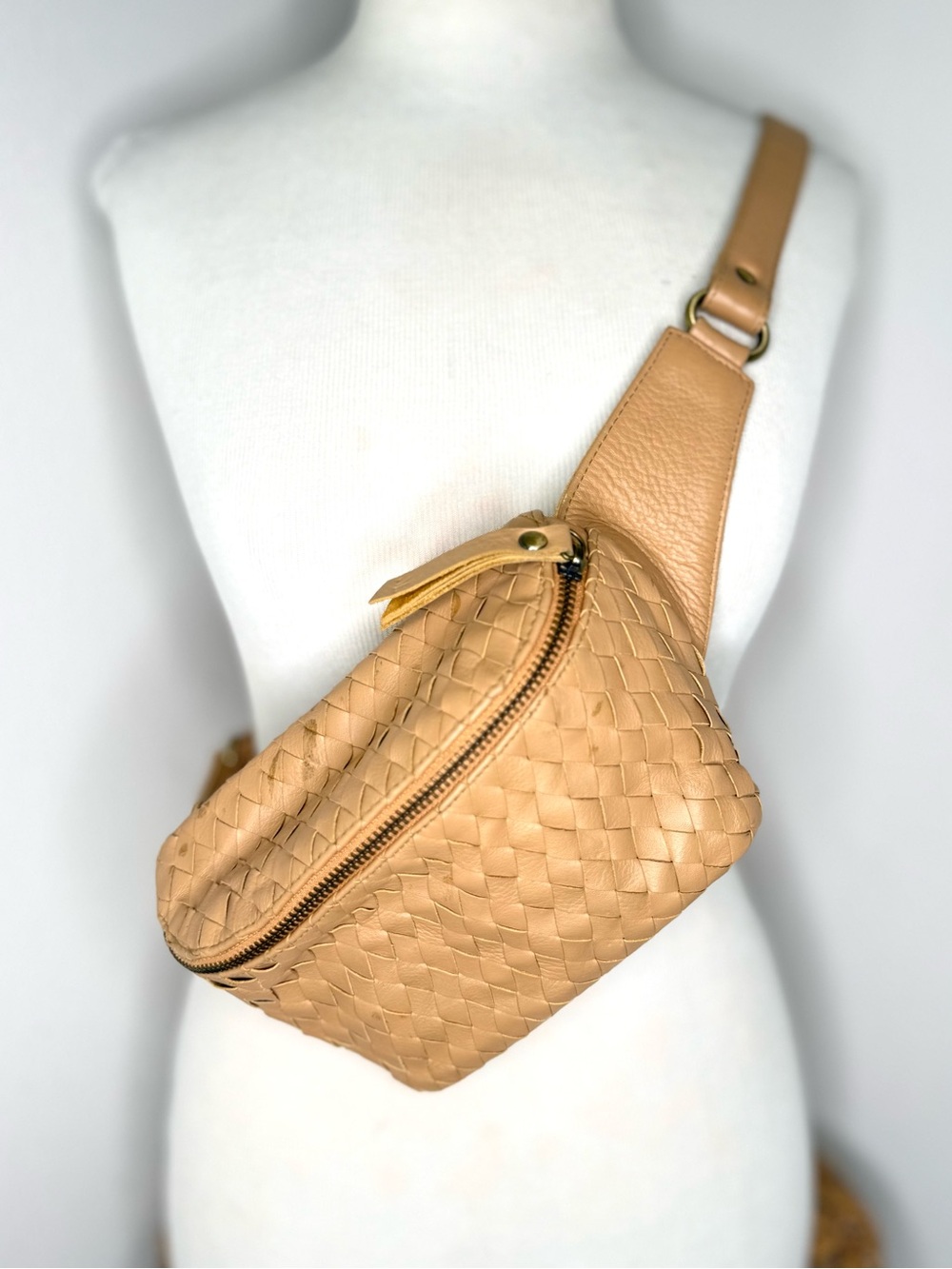 MANDRN Bag REMY WOVEN Leather PACK IN SAND sling fanny pack handmade